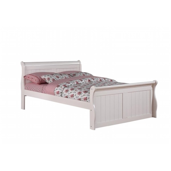 Fixturesfirst Full Sleigh Bed with Slat-Kits Mattress Ready - White FI3175079 - main